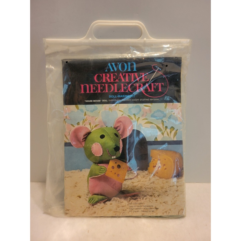 Vtg Avon Creative Needlecraft House Mouse Doll Making Kit 1973 Retro Green Pink